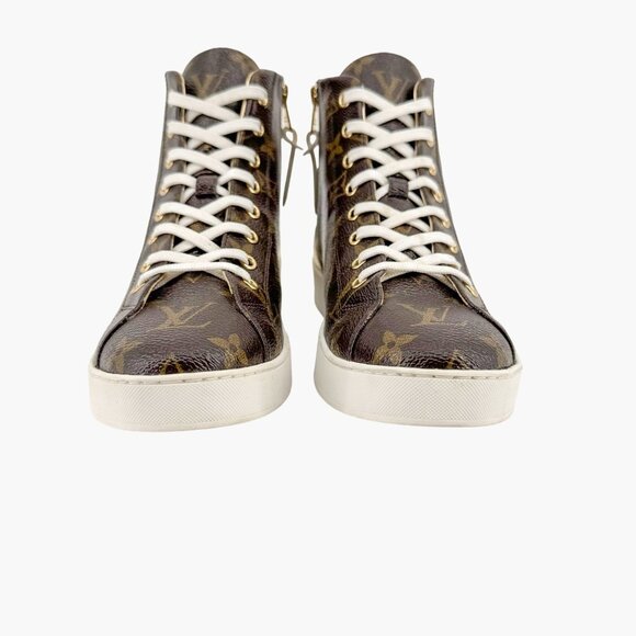 Louis Vuitton High Top Sneaker Boot EU 37 US 7 Brown LV Monogram Trainer Bootie - Picture 5 of 14